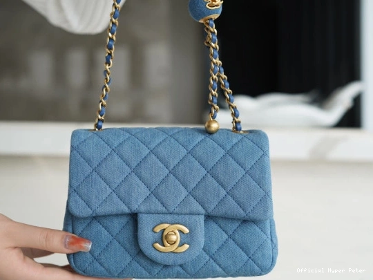 Hyper Peter Crush Pearl CHANEL Flap Mini Blue Denim Quilted 0707